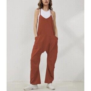 Women’s Jumpsuit Overalls Adjustable Sleeveless Harem Spaghetti Strap Rust XL